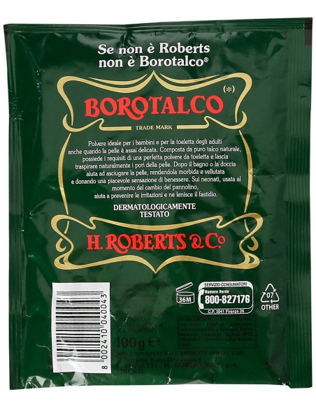 borotalco roberts talco in busta 100g - rinfrescante e assorbente: tuttocasashop.live: igiene e cura della persona