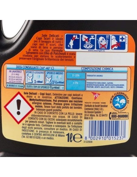 sole detersivo liquido 16 lavaggi 1l - capi scuri o neri: tuttocasashop.live: prodotti per bucato e tessuti