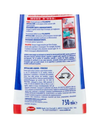 pulirapid detergente anticalcare liquido - 750ml - classico: tuttocasashop.live: pulizia e cura della casa