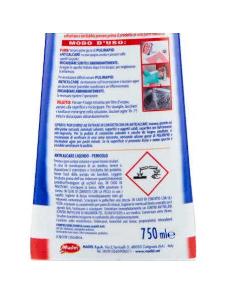pulirapid detergente anticalcare liquido - 750ml - classico: tuttocasashop.live: pulizia e cura della casa