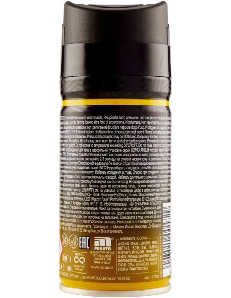 malizia uomo deodorante spray - 150ml - amber: tuttocasashop.live: igiene e cura della persona
