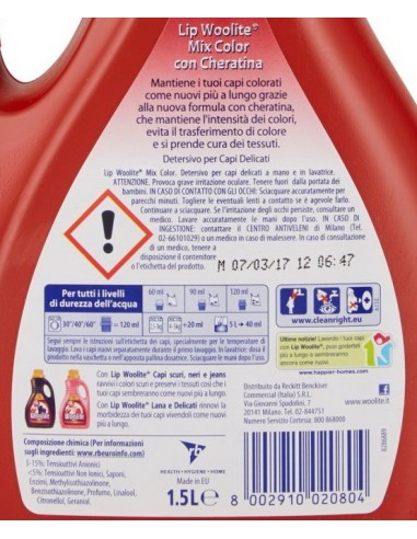 lip woolite mixcolor detersivo lavatrice e a mano - 1500ml - capi colorati: tuttocasashop.live: prodotti per bucato e tessuti