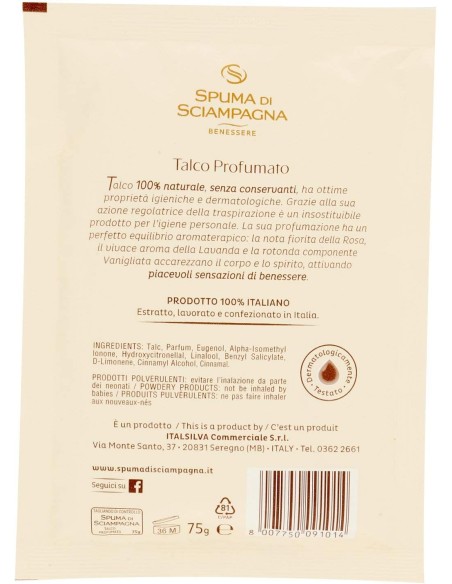 spuma di sciampagna talco in busta - 75 grammi: tuttocasashop.live: igiene e cura della persona