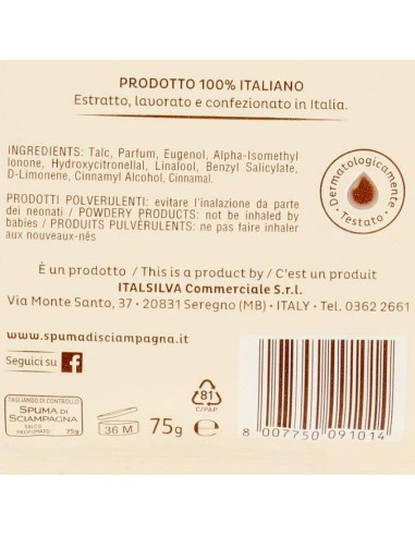 spuma di sciampagna talco in busta - 75 grammi: tuttocasashop.live: igiene e cura della persona