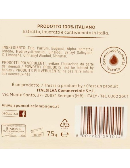 spuma di sciampagna talco in busta - 75 grammi: tuttocasashop.live: igiene e cura della persona