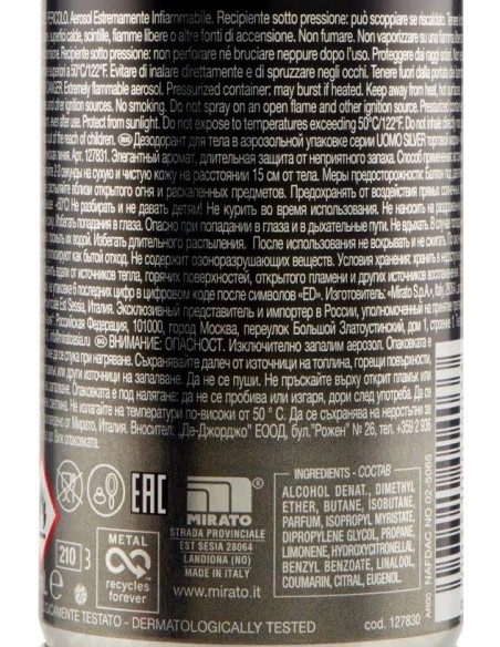 malizia uomo deodorante spray - 150ml - silver: tuttocasashop.live: igiene e cura della persona