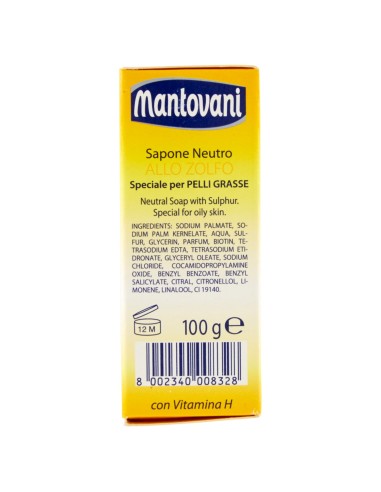 mantovani sapone solido - 100 grammi - neutro allo zolfo pelli grasse vit. h: tuttocasashop.live: igiene e cura della persona
