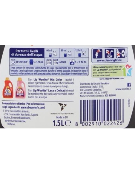 lip woolite mixnoir detersivo lavatrice e a mano - 1500ml - capi neri scuri: tuttocasashop.live: prodotti per bucato e tessuti