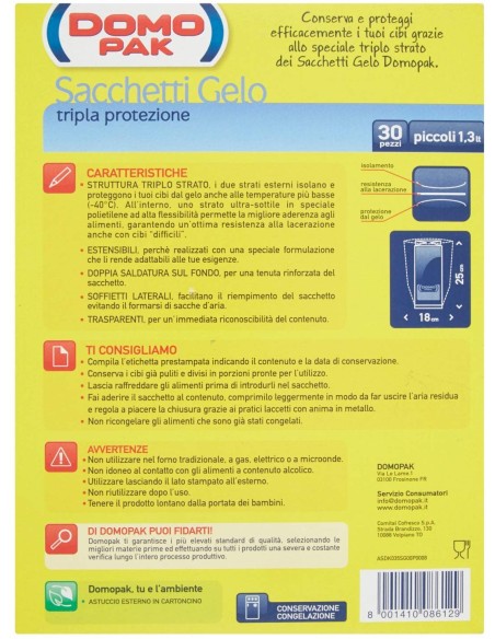domopak 30 sacchi gelo piccoli - 18x25cm - per frigo o congelatore: tuttocasashop.live: carta & monouso