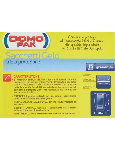domopak 15 sacchi gelo grandi - 28x40cm - per frigo o congelatore: tuttocasashop.live: carta & monouso