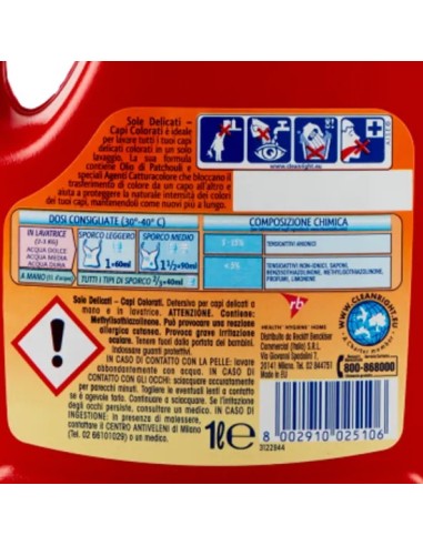sole detersivo liquido 16 lavaggi 1l - tutti i colori - capi colorati: tuttocasashop.live: prodotti per bucato e tessuti