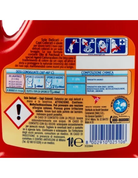 sole detersivo liquido 16 lavaggi 1l - tutti i colori - capi colorati: tuttocasashop.live: prodotti per bucato e tessuti