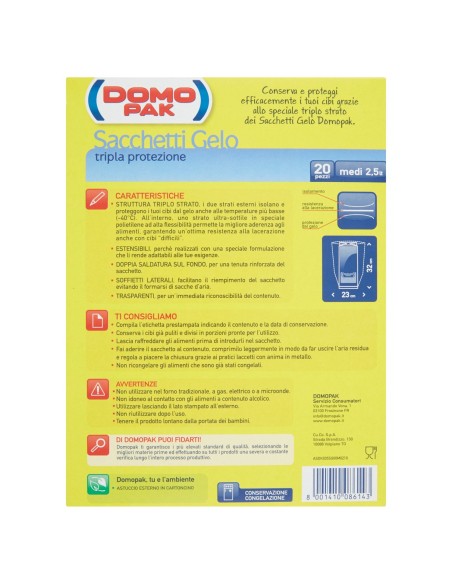 domopak 20 sacchi gelo medi - 20x30cm - per frigo o congelatore: tuttocasashop.live: carta & monouso