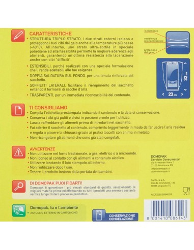 domopak 20 sacchi gelo medi - 20x30cm - per frigo o congelatore: tuttocasashop.live: carta & monouso