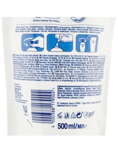 dove sapone liquido 500ml - classico - original - busta ecoricarica: tuttocasashop.live: igiene e cura della persona