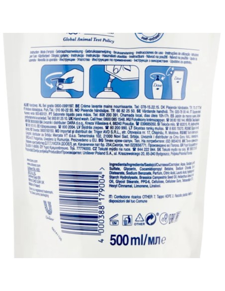 dove sapone liquido 500ml - classico - original - busta ecoricarica: tuttocasashop.live: igiene e cura della persona