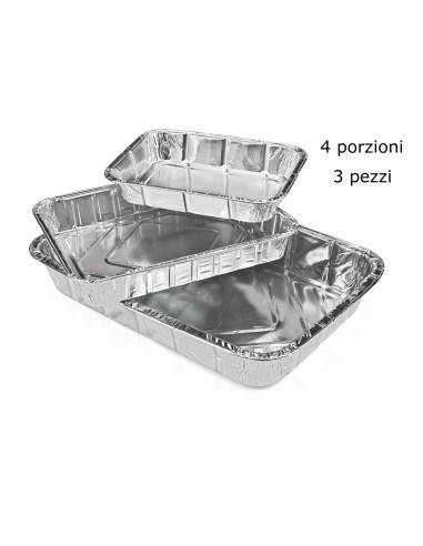 2 vaschette in alluminio senza coperchio - 4 porzioni 22x17x4cm: tuttocasashop.live: carta & monouso