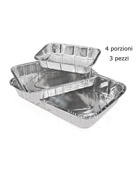 2 vaschette in alluminio senza coperchio - 4 porzioni 22x17x4cm: tuttocasashop.live: carta & monouso