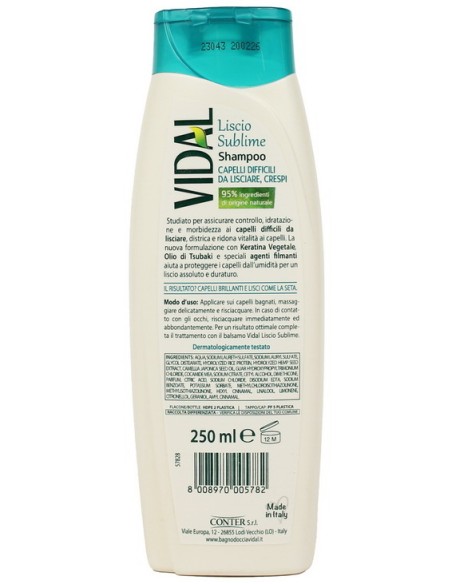 vidal shampoo 250ml - liscio sublime - keratina vegetale e olio di tsubaki: tuttocasashop.live: igiene e cura della persona