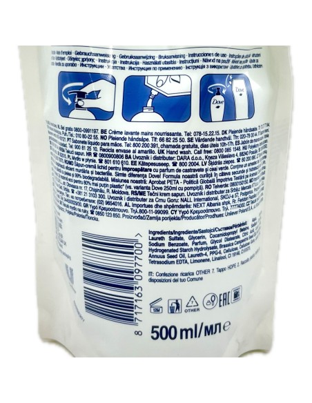 dove sapone liquido 500ml - fresh touch - busta ecoricarica: tuttocasashop.live: igiene e cura della persona