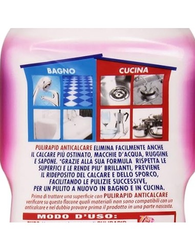 pulirapid detergente anticalcare liquido - 750ml - aceto: tuttocasashop.live: pulizia e cura della casa