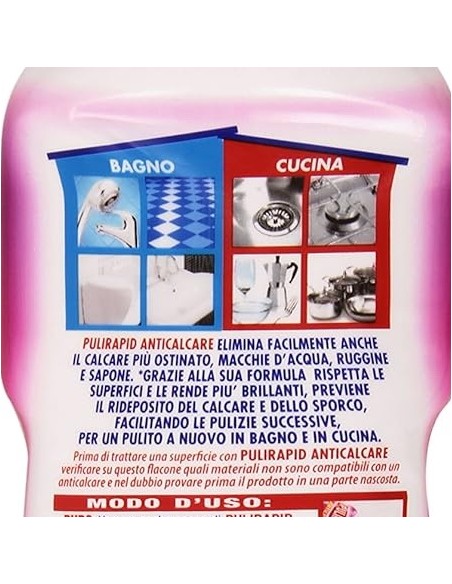 pulirapid detergente anticalcare liquido - 750ml - aceto: tuttocasashop.live: pulizia e cura della casa