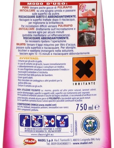 pulirapid detergente anticalcare liquido - 750ml - aceto: tuttocasashop.live: pulizia e cura della casa