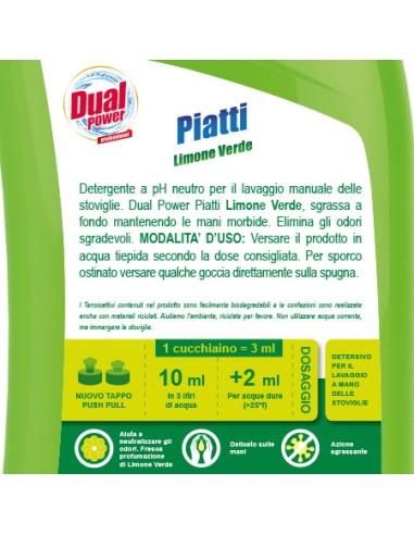 dual power detersivo per piatti e stoviglie - 1 litro - limone verde: tuttocasashop.live: pulizia e cura della casa