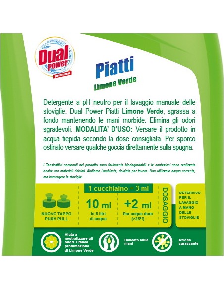 dual power detersivo per piatti e stoviglie - 1 litro - limone verde: tuttocasashop.live: pulizia e cura della casa