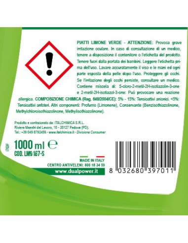 dual power detersivo per piatti e stoviglie - 1 litro - limone verde: tuttocasashop.live: pulizia e cura della casa