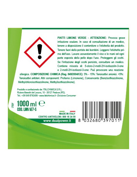 dual power detersivo per piatti e stoviglie - 1 litro - limone verde: tuttocasashop.live: pulizia e cura della casa