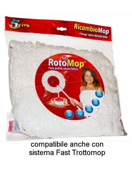 rotomop - trottomop - mop ricambio per secchio rotante superfive: tuttocasashop.live: pulizia e cura della casa