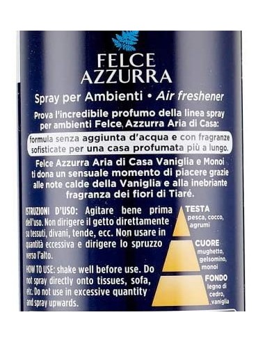 felce azzurra aria di casa deodorante - spray 250ml - vaniglia e monoi: tuttocasashop.live: pulizia e cura della casa