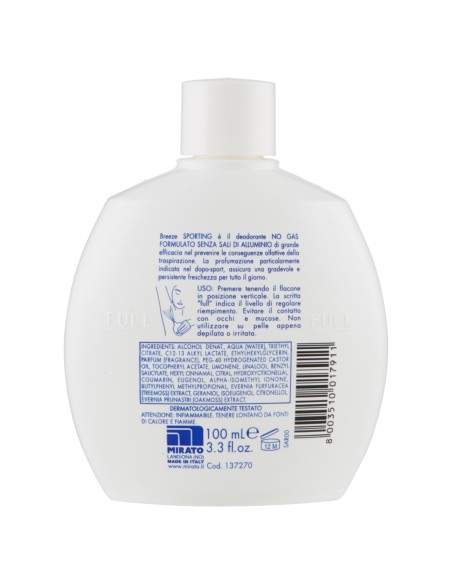 breeze deodorante squeeze no-gas - 100ml - sporting - senza sali alluminio: tuttocasashop.live: igiene e cura della persona