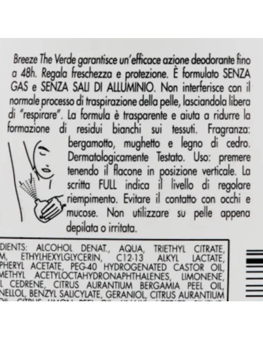breeze deodorante squeeze no-gas - 100ml - the verde: tuttocasashop.live: igiene e cura della persona