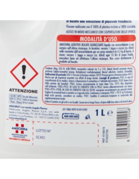 amuchina additivo disinfettante liquido per bucato - 1 litro: tuttocasashop.live: prodotti per bucato e tessuti