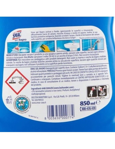 smac gel bagno 850ml - anticalcare - brillante - con barriera protettiva: tuttocasashop.live: pulizia e cura della casa