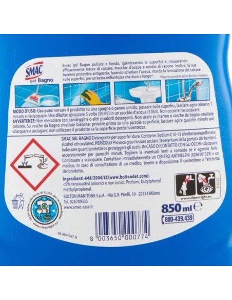 smac gel bagno 850ml - anticalcare - brillante - con barriera protettiva: tuttocasashop.live: pulizia e cura della casa