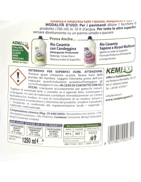 rio casamia 1250ml talco - pavimenti e superfici - con ammoniaca detergente: tuttocasashop.live: pulizia e cura della casa