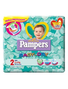 pampers pannolini baby-dry - taglia 2 mini 3-6kg - 24 pezzi: tuttocasashop.live: igiene e cura della persona
