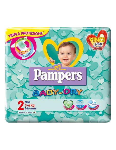 pampers pannolini baby-dry - taglia 2 mini 3-6kg - 24 pezzi: tuttocasashop.live: igiene e cura della persona