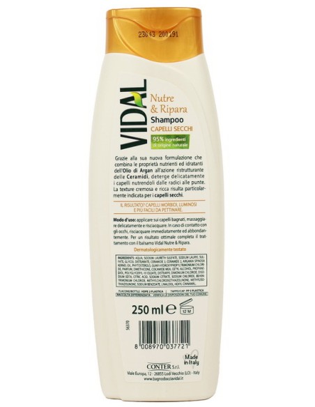 vidal shampoo 250ml - nutre & ripara capelli secchi olio di argan e ceramidi: tuttocasashop.live: igiene e cura della persona