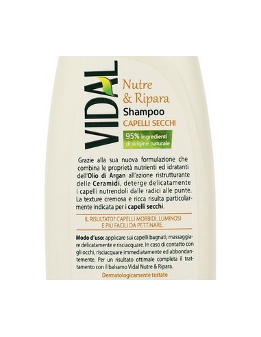 vidal shampoo 250ml - nutre & ripara capelli secchi olio di argan e ceramidi: tuttocasashop.live: igiene e cura della persona