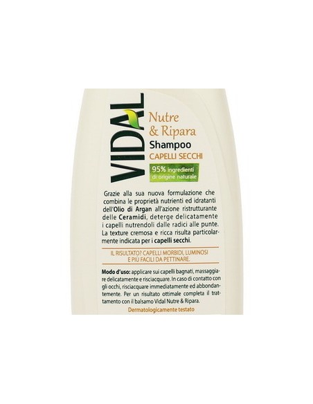 vidal shampoo 250ml - nutre & ripara capelli secchi olio di argan e ceramidi: tuttocasashop.live: igiene e cura della persona