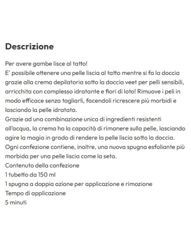 veet crema depilatoria sotto la doccia 150ml - pelli sensibili: tuttocasashop.live: igiene e cura della persona