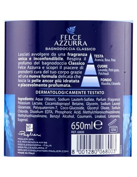 felce azzurra bagnoschiuma 650ml - classico - bagnodoccia: tuttocasashop.live: igiene e cura della persona