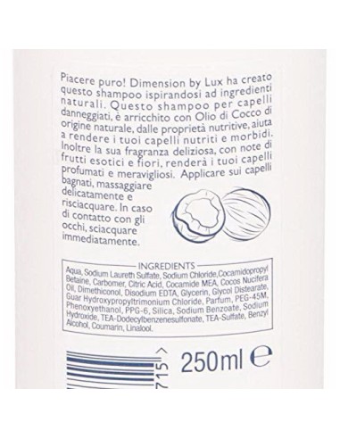 dimension shampoo 250ml - olio di cocco - capelli danneggiati - nutriente: tuttocasashop.live: igiene e cura della persona
