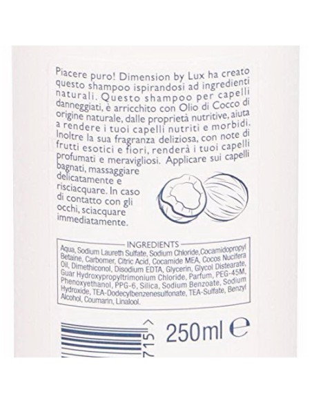 dimension shampoo 250ml - olio di cocco - capelli danneggiati - nutriente: tuttocasashop.live: igiene e cura della persona