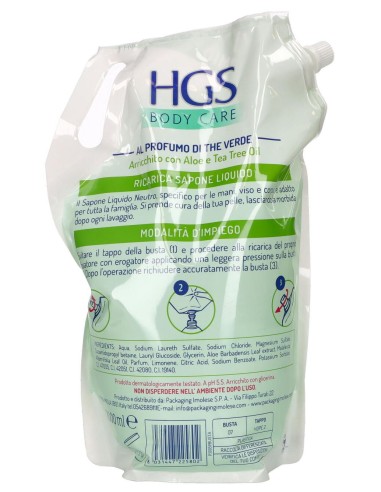 hgs sapone liquido maxi ecoricarica busta - 2 litri - aloe e tea tree oil: tuttocasashop.live: igiene e cura della persona