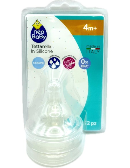 neobaby 2 tettarelle in silicone per biberon - foro pappa - 4m+: tuttocasashop.live: igiene e cura della persona